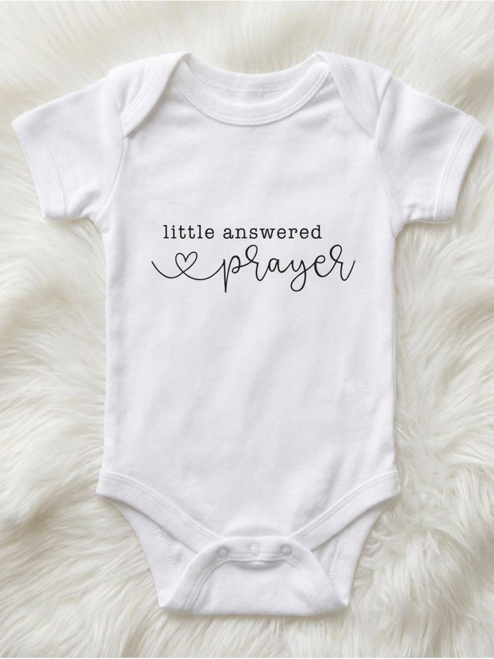 "Little Answered Prayer" White Baby Onesie